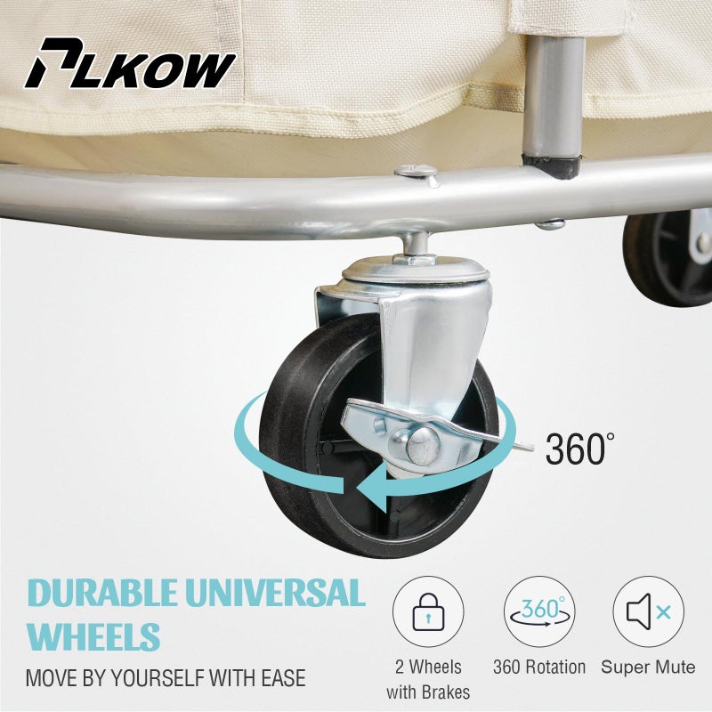 PLKOW Laundry Cart with Wheels 320L Large Rolling Laundry Cart for Commercial/Home, Rolling Laundry Basket with Steel Frame and Waterproof Lining, 9 Bushel, 32.3L x 19.7W x 30.7H Inch, Beige - Image 5