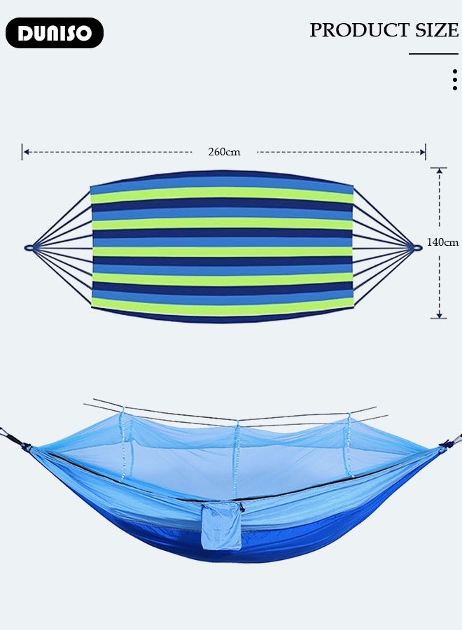 DUNISO Outdoor Hammock,Double or Single Portable Camping Hammocks, Outdoor Hammock with Tree Strap, Storage Bag and Mosquito Net for Camping, 260cm*140cm, Up to 200kg  - Image 2