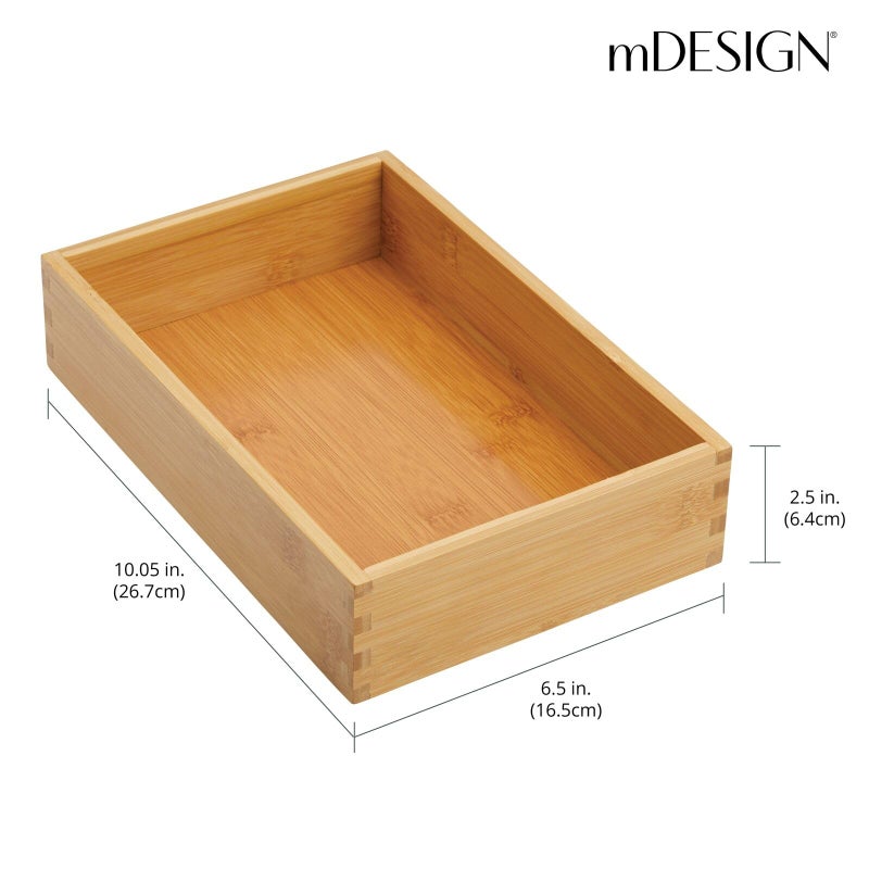 mDesign Bamboo Kitchen Cabinet Drawer Organizer Tray Bin - Eco-Friendly, Multipurpose - Use in Drawers, on Countertops, Shelves or in Pantry - 6.9 x 10.4-2 Pack - Natural Wood Finish - Image 5