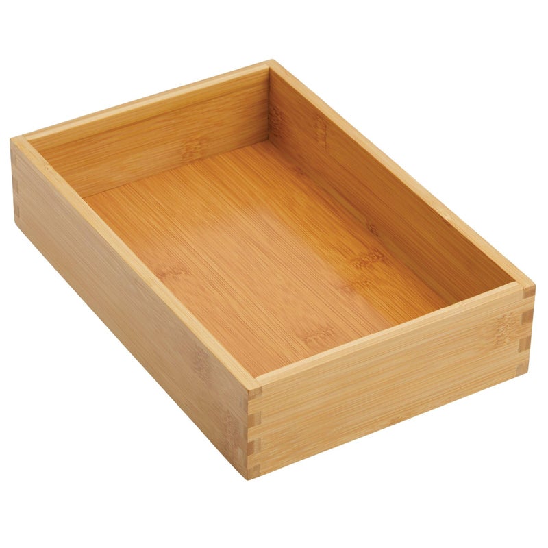 mDesign Bamboo Kitchen Cabinet Drawer Organizer Tray Bin - Eco-Friendly, Multipurpose - Use in Drawers, on Countertops, Shelves or in Pantry - 6.9 x 10.4-2 Pack - Natural Wood Finish - Image 4