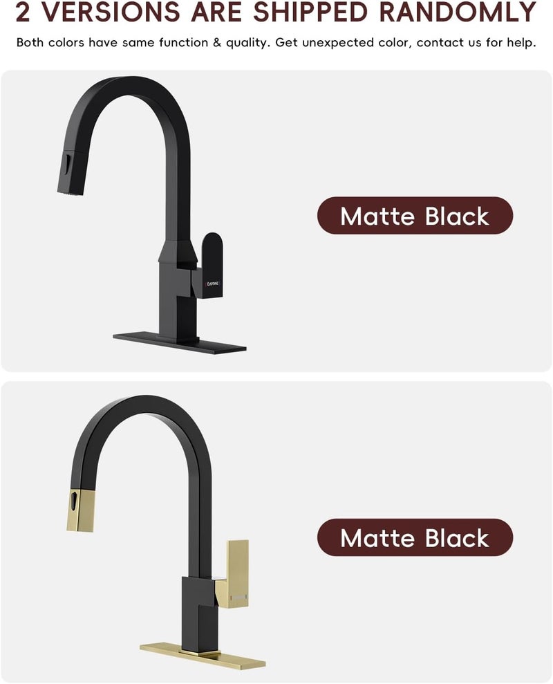 DAYONE Black Square Kitchen Faucet – Modern Pull-Down Sprayer with 2-Mode Kitchen Sink Faucet Matte Black, 360° Swivel Fits Bar/RV Sinks, SUS 304 Stainless Steel with Square Deck Plate - Image 2