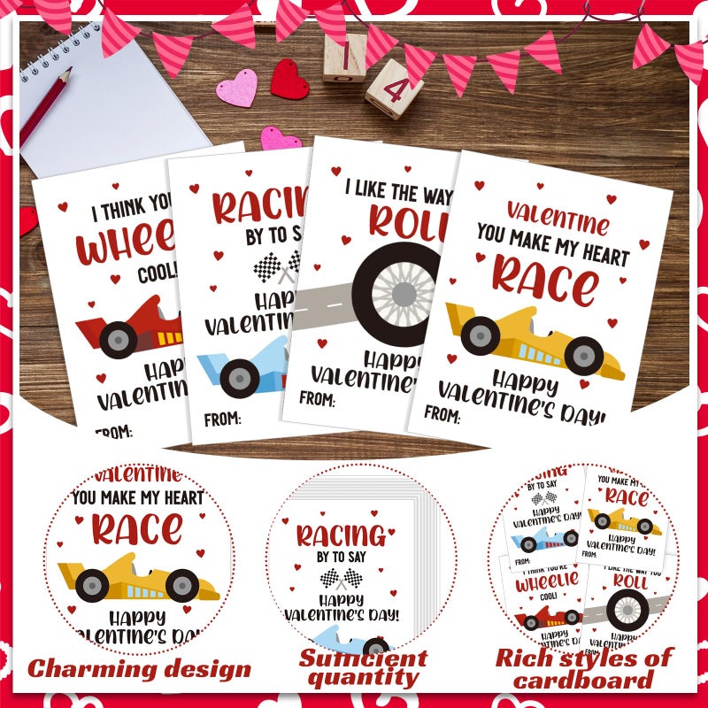 Demonwer 36 Pcs Valentines Cards Bulk Race Car Greeting Card Valentine's Gifts for Exchange Prize Goody Bag Favors - Image 3