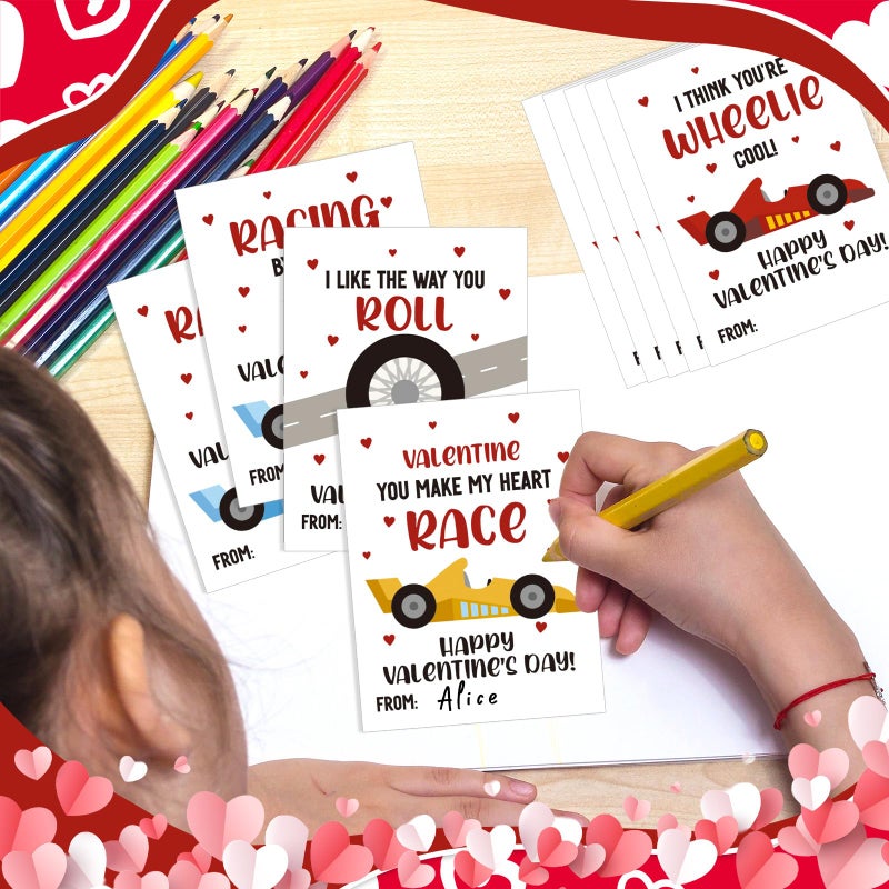 Demonwer 36 Pcs Valentines Cards Bulk Race Car Greeting Card Valentine's Gifts for Exchange Prize Goody Bag Favors - Image 4