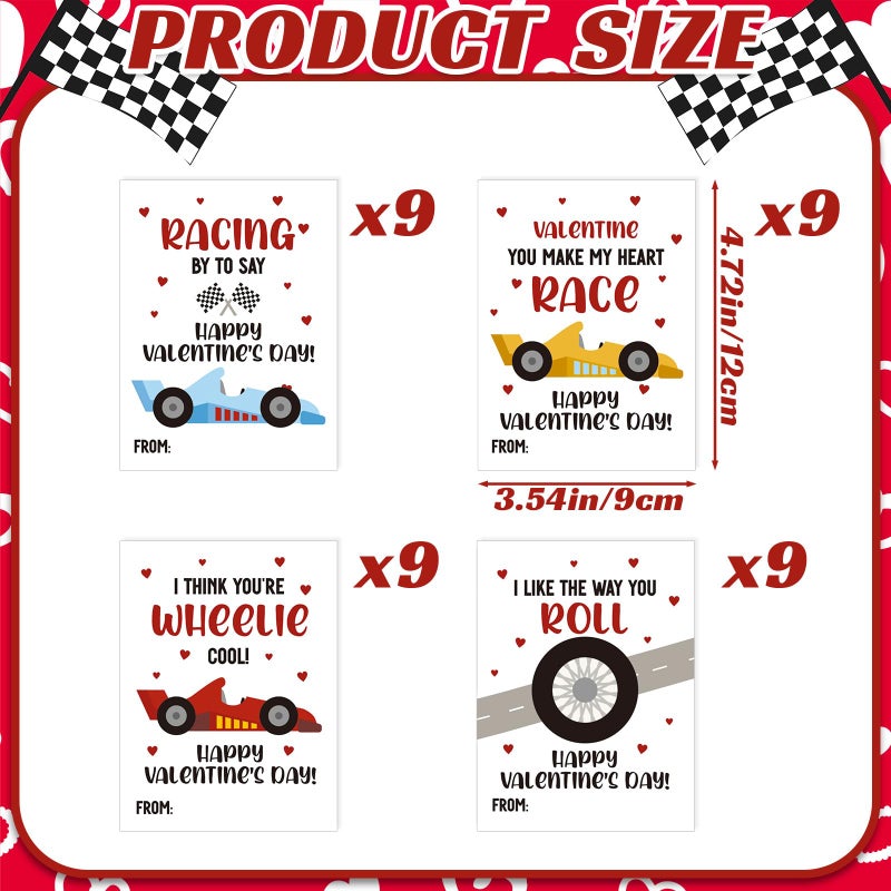 Demonwer 36 Pcs Valentines Cards Bulk Race Car Greeting Card Valentine's Gifts for Exchange Prize Goody Bag Favors - Image 2