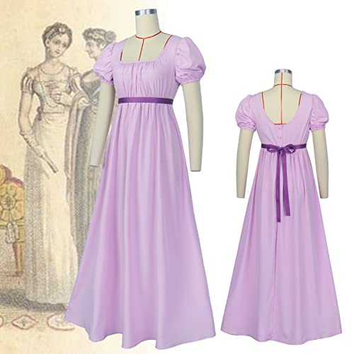HEQU Regency Dresses for Women with Satin Sash Ruffle Empire Waist Dress Gown (S, Light Purple) - Image 5