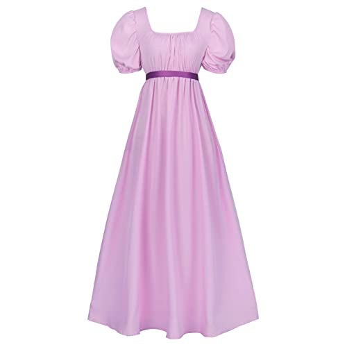 HEQU Regency Dresses for Women with Satin Sash Ruffle Empire Waist Dress Gown (S, Light Purple) - Image 1
