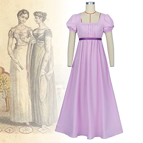 HEQU Regency Dresses for Women with Satin Sash Ruffle Empire Waist Dress Gown (S, Light Purple) - Image 4