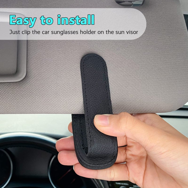 Visonx Sunglass Holder for Car Visor Clip, Magnetic Leather Eyeglass Hanger Clip for Car, Square Car Visor Accessories (Black) - Image 4
