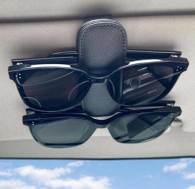 Visonx Sunglass Holder for Car Visor Clip, Magnetic Leather Eyeglass Hanger Clip for Car, Square Car Visor Accessories (Black) - Image 1