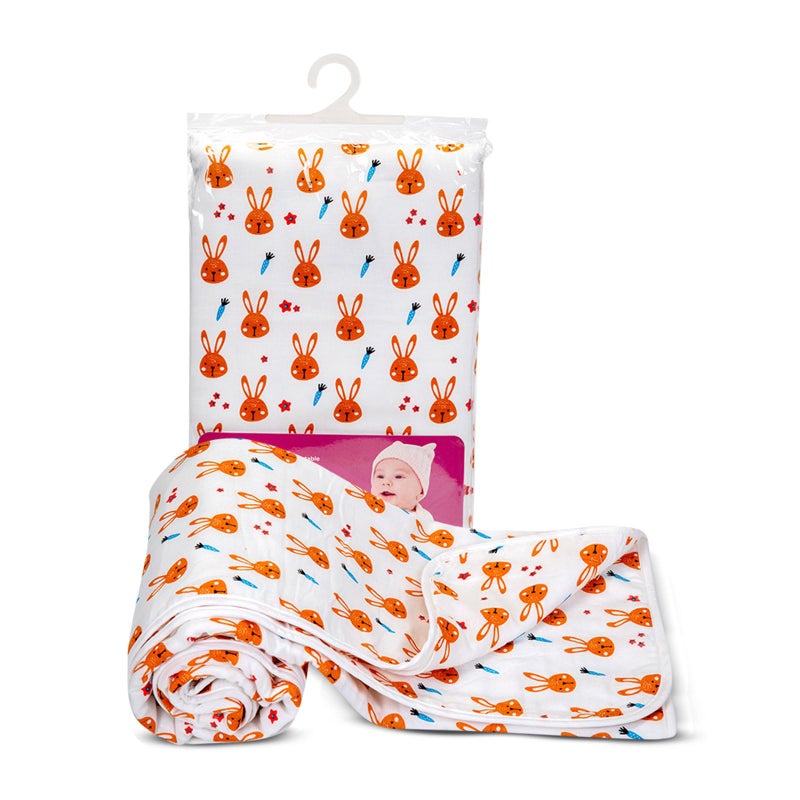 Mee Mee 2-in-1 Super Soft Baby Blanket & Wrapper | Cozy 3 Layer Blanket with Comfortable Muslin & Fleece | with Attractive Bunny Rabbit Print (Assorted) for 0-2 Years (100X120 CM) - Image 1