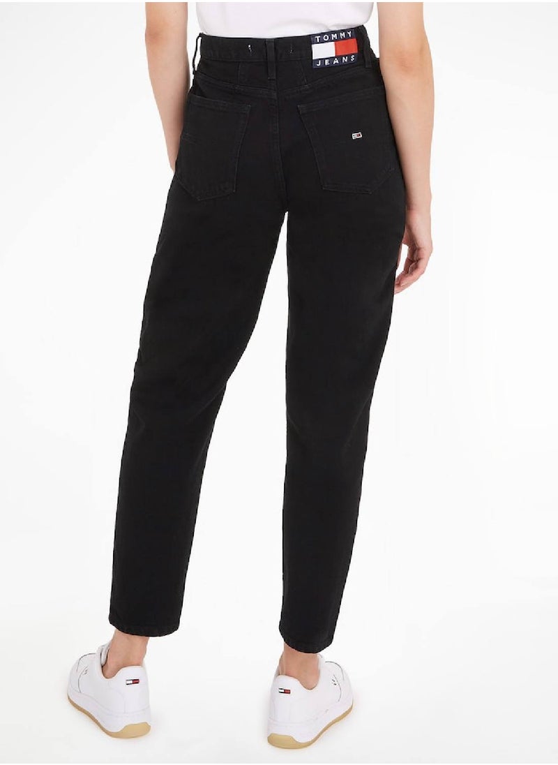 TOMMY HILFIGER - Women's Mom Ultra High Rise Tapered Jeans, Black - Image 1