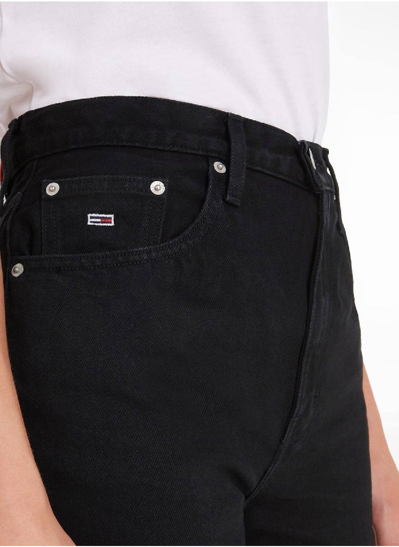 TOMMY HILFIGER - Women's Mom Ultra High Rise Tapered Jeans, Black - Image 1