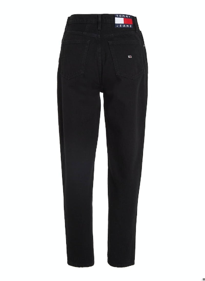 TOMMY HILFIGER - Women's Mom Ultra High Rise Tapered Jeans, Black - Image 1