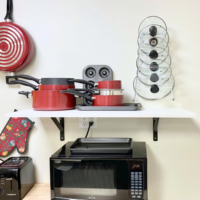 Evelots 6 Pot Lid Organizer for Cabinet Door or Pantry Wall - Closet Door Pots and Pans Lids Holder - Glass or Metal Pan Covers Cabinet Organizer Kitchen Storage - White 6 Tier Lid Rack - Image 4