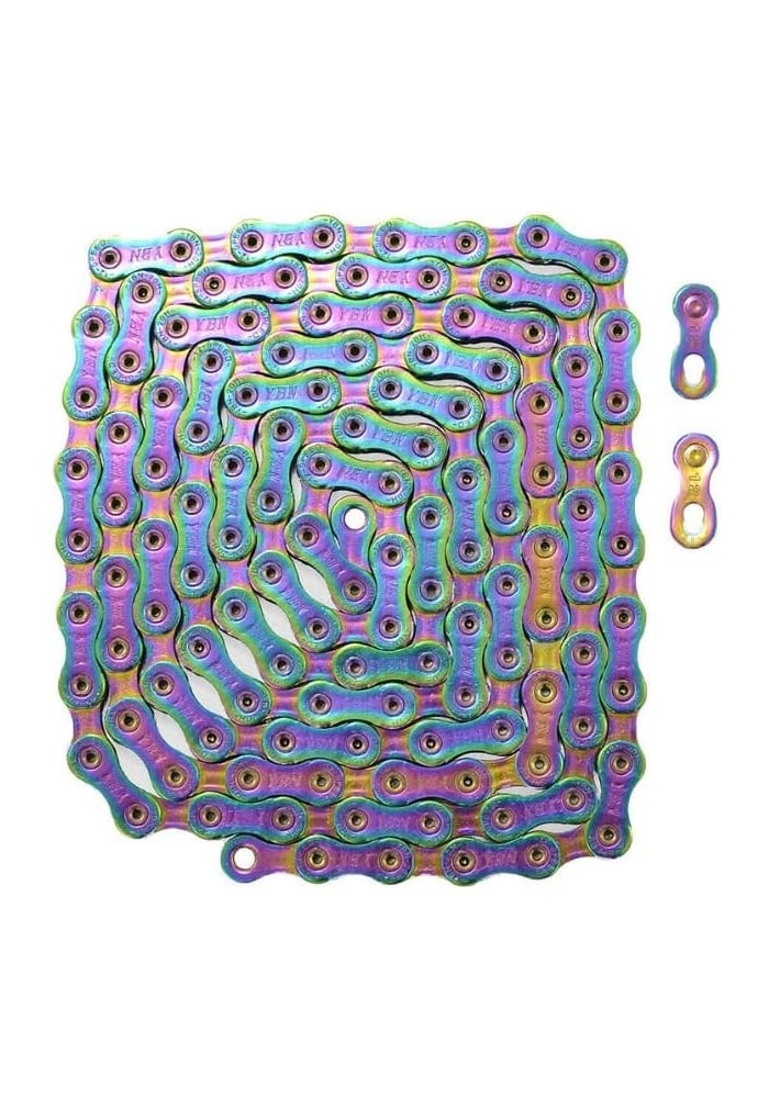 YBN 12-Speed Rainbow Titanium Bike Chain|126L Hollow Pin Lightweight Chain|High-Performance Low-Friction Shifting|Road, Gravel & MTB Drivetrain Upgrade