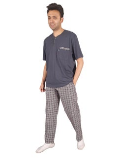 Jet Men Summer Pajama Set Half Sleeve & Carreaux Bottom - Dark Grey 