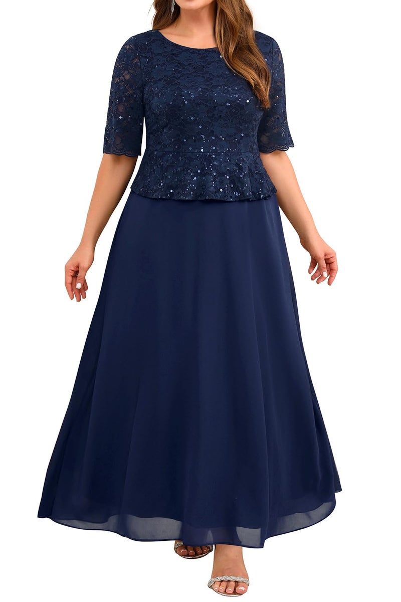 Talisea Plus Size Formal Dresses Navy Blue Mother of The Bride Evening Gowns Wedding Guest Sequin Lace Bodice Long Dress Women - Image 1