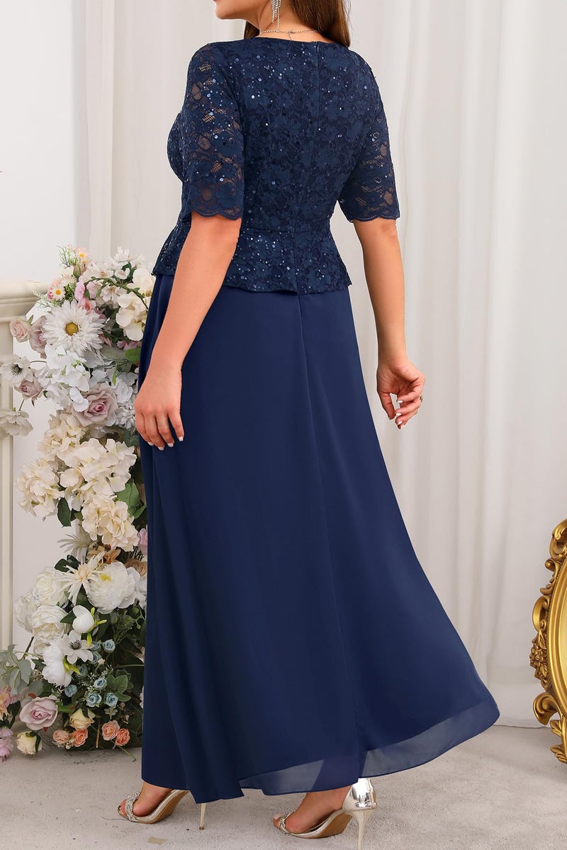 Talisea Plus Size Formal Dresses Navy Blue Mother of The Bride Evening Gowns Wedding Guest Sequin Lace Bodice Long Dress Women - Image 2