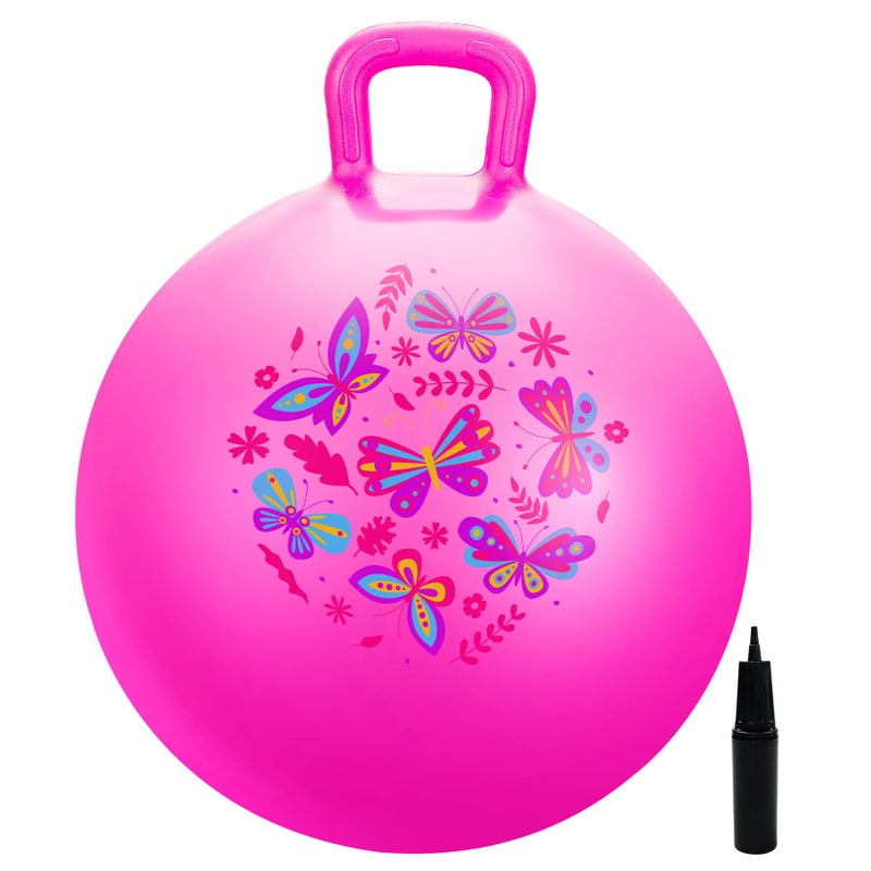 EVERICH TOY Hopper Ball Pink Butterfly Hopping Toys for Kids 18 Inch Bouncy Ball with Handle Indoor Outdoor Inflatable Hoppity Hop Toy for Girls Boys Gift with Free Pump - Image 3