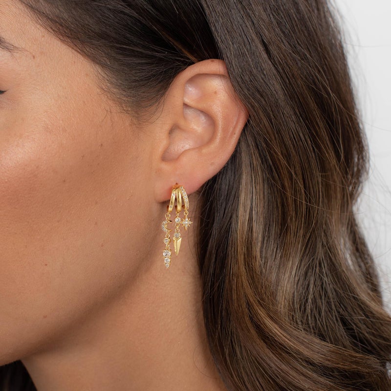 Robaice Dangle Earrings for Women,14k Gold Plated Triple Huggie Stud Earrings Dainty Drop Earrings for Women Trendy Gold Statement CZ Chain Earrings Non Tarnish Jewelry - Image 4