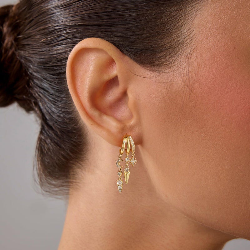 Robaice Dangle Earrings for Women,14k Gold Plated Triple Huggie Stud Earrings Dainty Drop Earrings for Women Trendy Gold Statement CZ Chain Earrings Non Tarnish Jewelry - Image 3