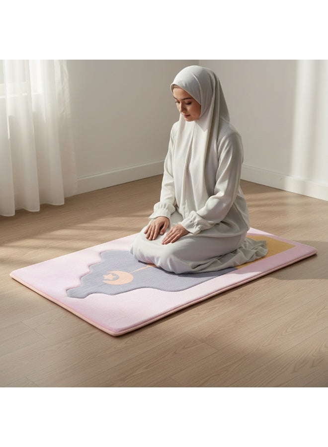 فابينني سجادة صلاة من إسفنج الذاكرة مقاس 70×110 سم، سجادة صلاة إسلامية مبطنة سميكة مع دعم للركبة، هدية لكبار السن، سجادة صلاة جاناماز خفيفة الوزن ومبطنة ومضادة للانزلاق بتصميم ثلاثي الأبعاد، وردي/رمادي None - Image 3