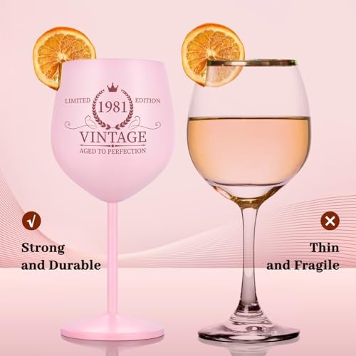 Lifecapido 45th Birthday Gifts for Women, Vintage 1981 Stainless Steel Wine Glass with Wine Bag and Card, 45th Birthday Decorations for Women, 45 Year Old Birthday Gifts for Mom Sister Friends Wife - Image 5