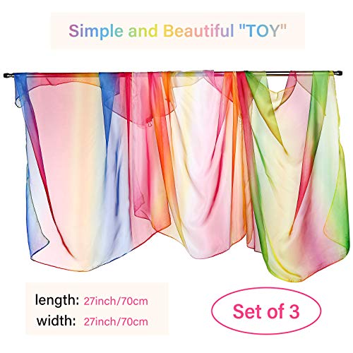 Geyoga 3 Pcs Square Play Silk Scarf 27 Inch Rainbow Sweet Silks Dance Juggling Scarf for Kids Pretend Creative Play Dress up and Childhood Fun - Image 5