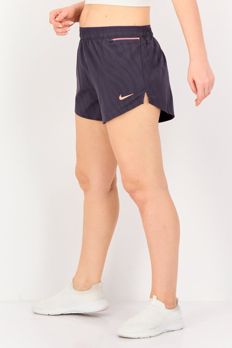 Nike Women Dri Fit Brand Logo Running Shorts, Purple - Image 4