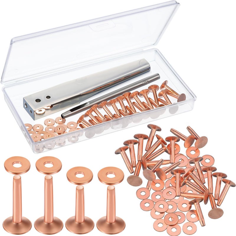 Hotop 100pcs Copper Rivet and Burr Washers for Leather Work #9 and #12 Brass Rivets Setter Install Setting Tool with Hole Punch Cutter Kit for Belts Wallets Collars Leather DIY Craft Supplies - Image 1