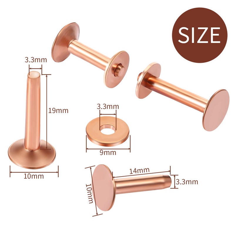 Hotop 100pcs Copper Rivet and Burr Washers for Leather Work #9 and #12 Brass Rivets Setter Install Setting Tool with Hole Punch Cutter Kit for Belts Wallets Collars Leather DIY Craft Supplies - Image 2