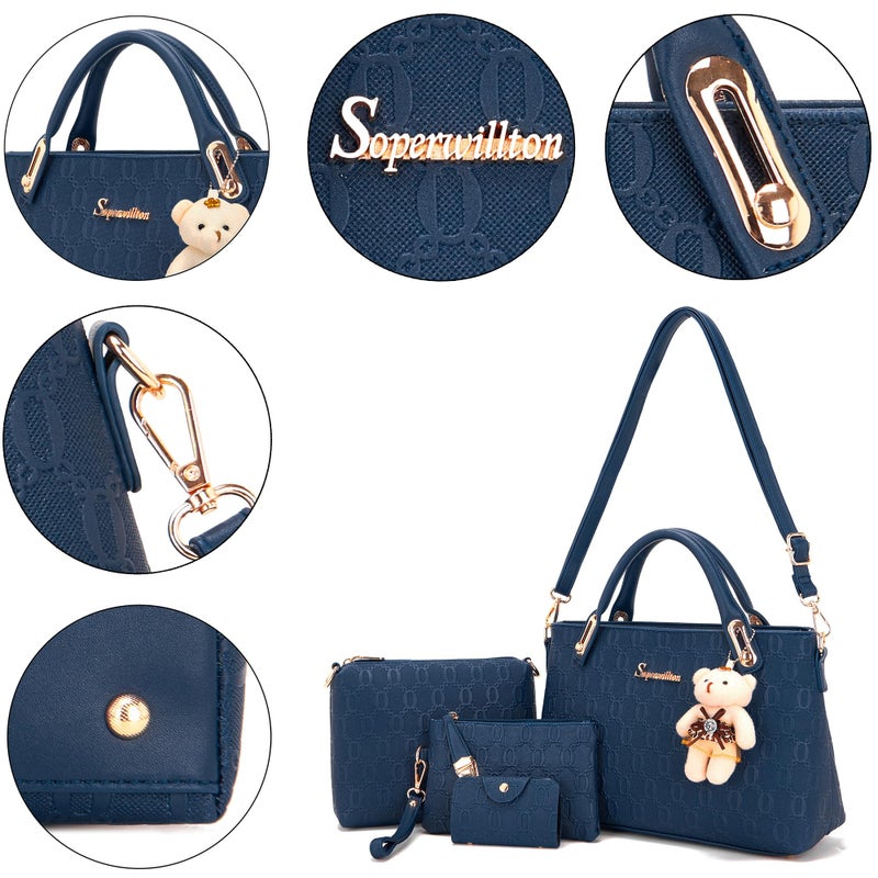 Soperwillton Purse for Women Fashion Medium Shoulder Bag Crossbody Bag Top Handle Tote Handbag Set 4PCS - Image 3