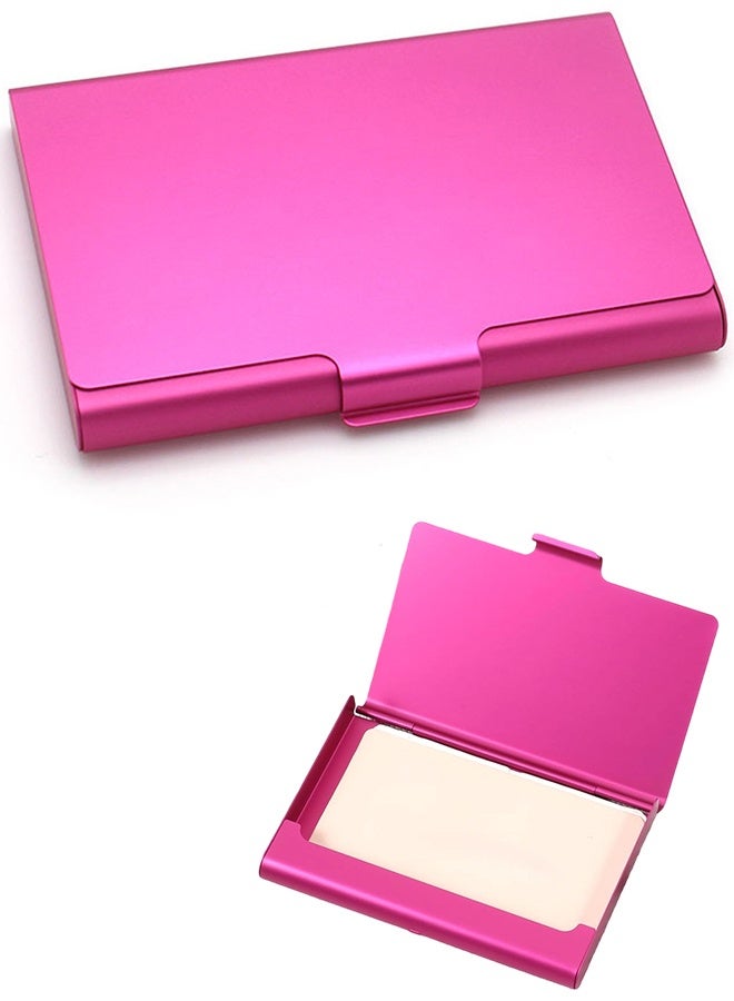 Aluminum Alloy Business Card Holder Case, Slim Metal Flip Cover Wallet for Men and Women, Pink - Image 1
