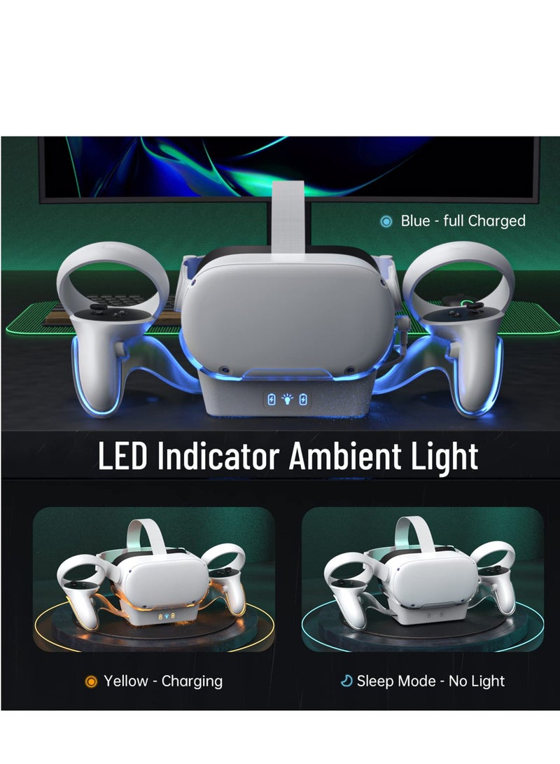 قاعدة شحن VR لجهاز Oculus Quest 2 مع ضوء LED، حامل شحن سريع لسماعة الرأس ووحدات التحكم باللمس، تشمل بطاريتين قابلتين لإعادة الشحن وموصل مغناطيسي من نوع C - Image 1