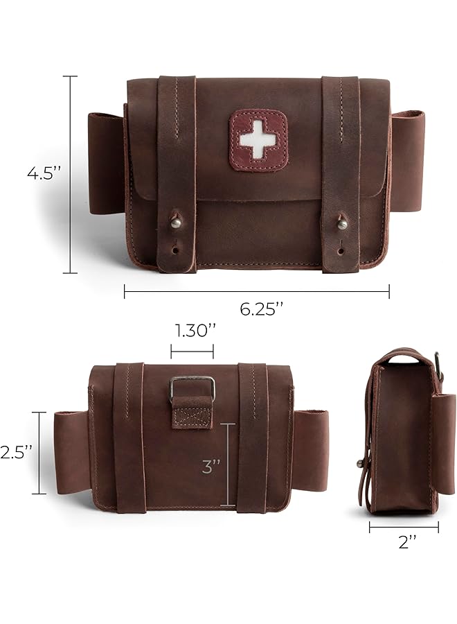 Hide & Drink Empty First Aid Bag Mini Medical Stove Pouch Handmade from Full Grain Leather Bourbon Brown - Image 4