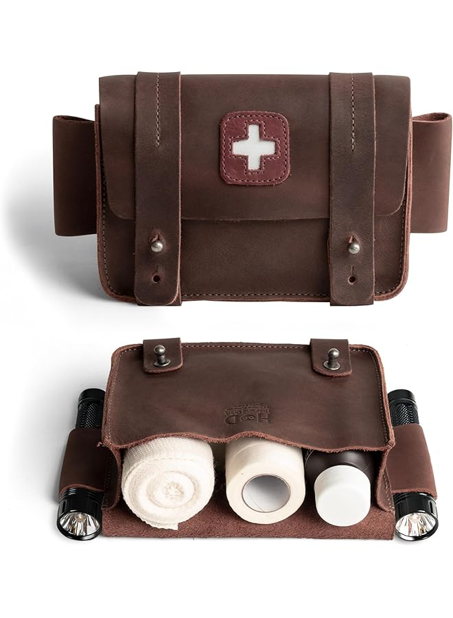 Hide & Drink Empty First Aid Bag Mini Medical Stove Pouch Handmade from Full Grain Leather Bourbon Brown - Image 1