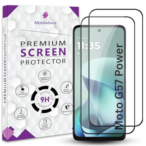 Mobilebies® Premium Tempered Glass Screen Protector Guard For Moto G57 Power 5G (6.72 Inch, Pack of 2) | Edge to Edge Coverage With Easy to installation kit - Image 1