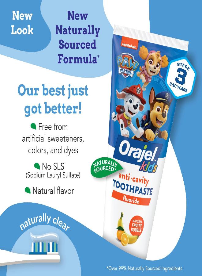 Orajel Orajel Kids Paw Patrol Anti-Cavity Fluoride Toothpaste, Natural Fruity Bubble Flavor, 4.2oz Tube - Image 2