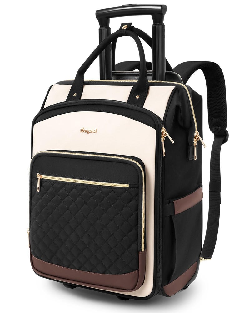 Arcoyard Rolling Backpack for Women, Travel Backpack with Wheels, Dual-Opening Wheeled Laptop Backpack, Stylish Rolling Laptop Bag, Overnight Underseat Carry on Luggage for College Business Work, Beige Brown - Image 1