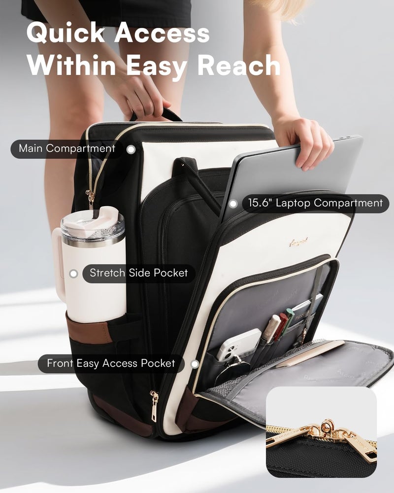 Arcoyard Rolling Backpack for Women, Travel Backpack with Wheels, Dual-Opening Wheeled Laptop Backpack, Stylish Rolling Laptop Bag, Overnight Underseat Carry on Luggage for College Business Work, Beige Brown - Image 2