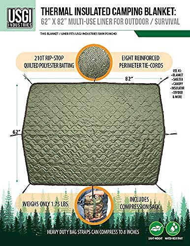 USGI Industries Military Woobie Blanket | Thermal Insulated Camping Blanket, Poncho Liner | Large, Portable, Insulation, Water-Resistant, for Hiking, Survival | Compression Carry Bag - Image 2