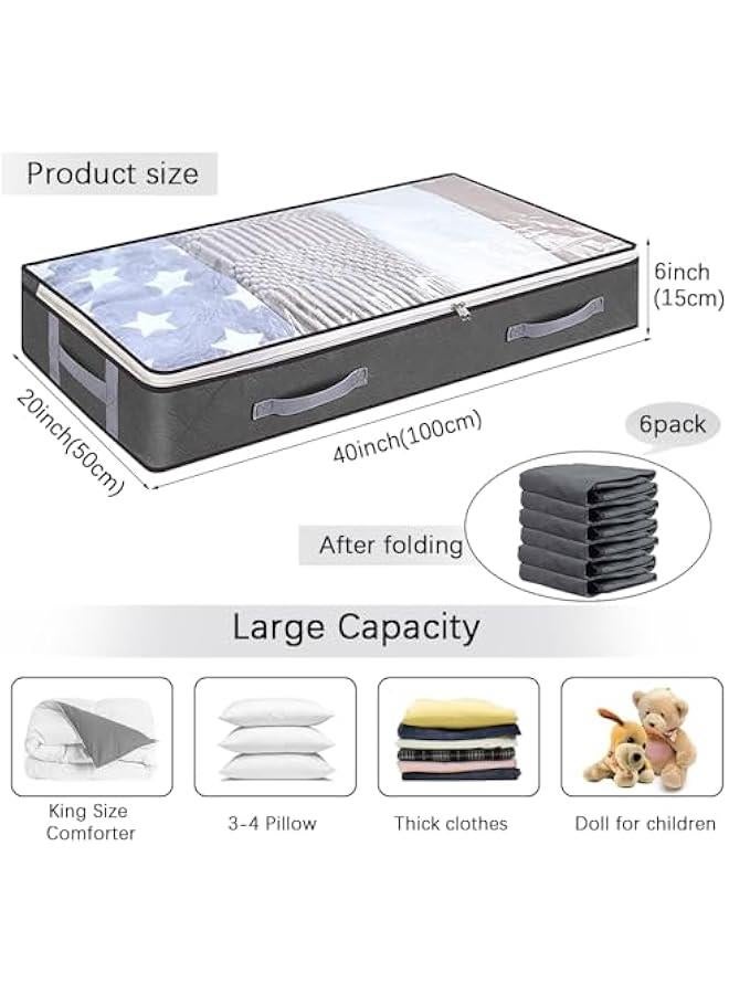HOOKOR Under Bed Storage Containers, 6 Pack Closet Organizers and Storage Bins, Collapsible Underbed Storage Bags for Blankets, Towels, Comforter, Sweaters, Linen Sheets (32-02-6p) - Image 2