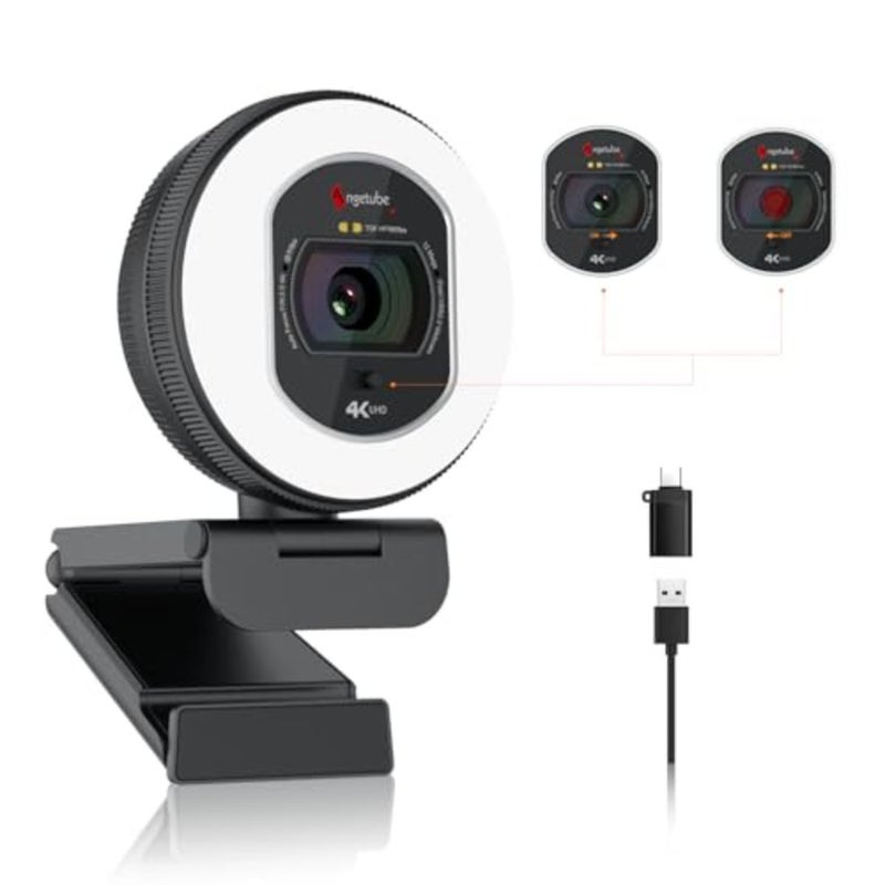 4K Webcam with Light for PC: UHD 4K, TOF Auto Focus, Dual AI Noise-Cancelling Mics, 1080p@60FPS, USB Streaming Webcam w/Privacy Cover for Laptop/Mac/Desktop/PC Work w/Zoom/Teams/Google Meet TOF AutoFocus, 2 AI Noise Reduction Mics, 1080p@60FPS, USB Streaming Web Cam Built in Privacy Cover for Laptop Mac Zoom Teams - Image 1