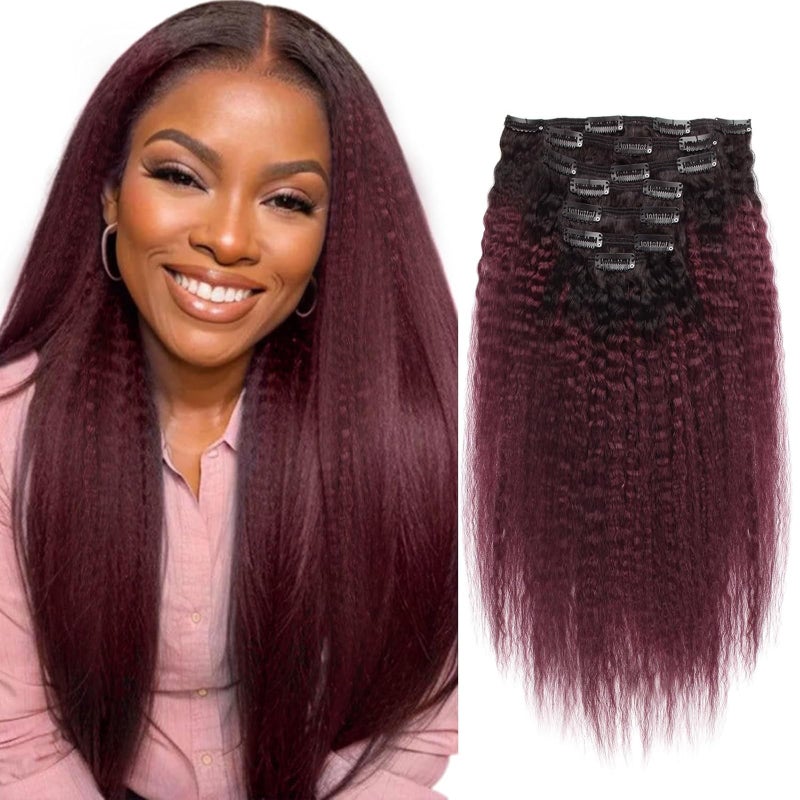 Sassina Virgin Brazilian Afro Kinky Straight Remy Human Hair Extensions Clip inDouble Wefts Seamless Corse Yaki Straight Clip on Hair For Black Women18inch 1b to 99J 120 grams per lot