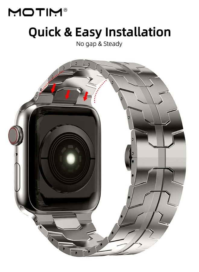 Motim No Gaps Bands for Apple Watch Band 49mm 46mm 45mm 44mm 42mm, Stainless Steel Metal Replacement Band for  Apple Watch Series 10/9/ultra 2/8/ultra/7/SE/SE 2nd/6/5/4/3/2/1 - Image 2