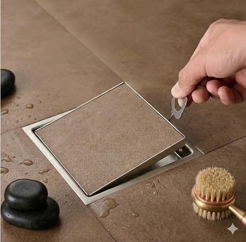 KRYSSTAL Bathroom Drain Cover (5" x 5") 304-Stainless Steel Tile Insert Floor Drain with Cockroach Trap, Invisible Drainage Jali for 13mm Tile - Image 3