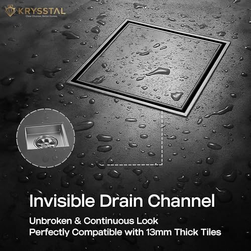 KRYSSTAL Bathroom Drain Cover (5" x 5") 304-Stainless Steel Tile Insert Floor Drain with Cockroach Trap, Invisible Drainage Jali for 13mm Tile - Image 5