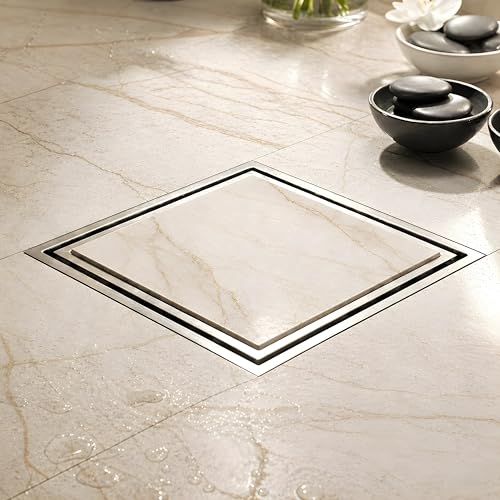 KRYSSTAL Bathroom Drain Cover (5" x 5") 304-Stainless Steel Tile Insert Floor Drain with Cockroach Trap, Invisible Drainage Jali for 13mm Tile - Image 1