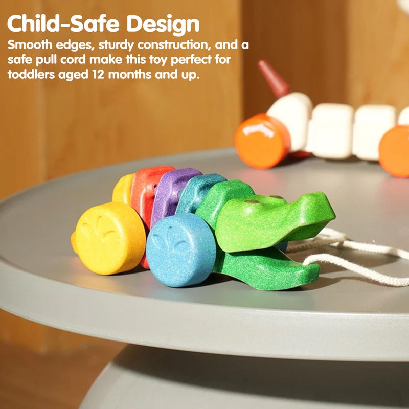 PlanToys® Rainbow Dancing Alligator Pull Toy for Toddlers | Eco-Friendly Wooden Toy with Click-Clack Sound | Walking Toy for Babies - Image 5