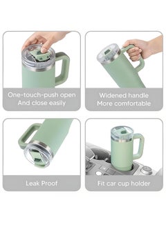 TYESO Tyeso 30 oz Tumbler with Handle, Straw and Lid - Leak Resistant Insulated Stainless Steel Water Bottle, Car Cup Holder Friendly Travel Coffee Mug (Green)  - Image 2